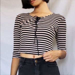 Black & Taupe Horizontal Striped Long-sleeved Top